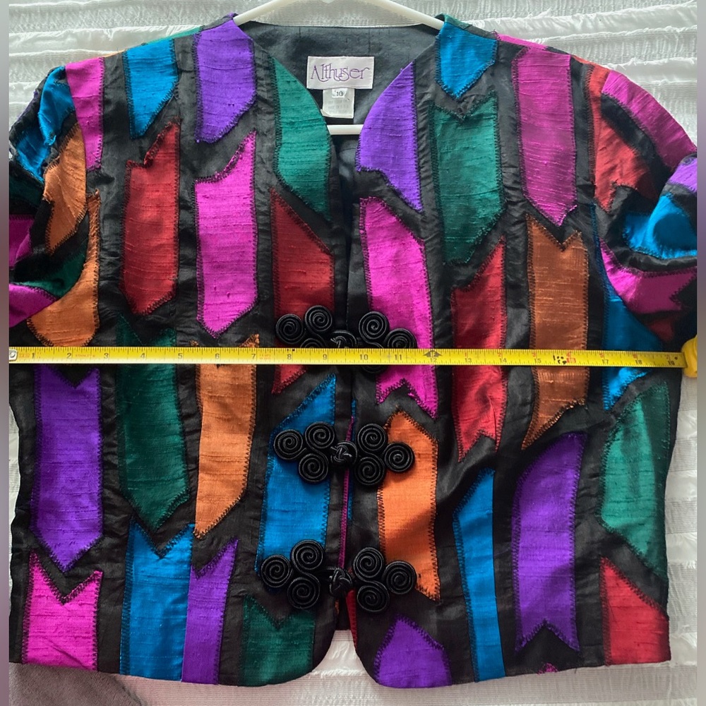 🌈VTG 80’s Geometric Color-Block 100% Silk Blazer Jacket: Size 10 - Picture 6 of 7